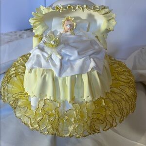Yellow and Gold Baby Crib Figurine table decoration for baby shower